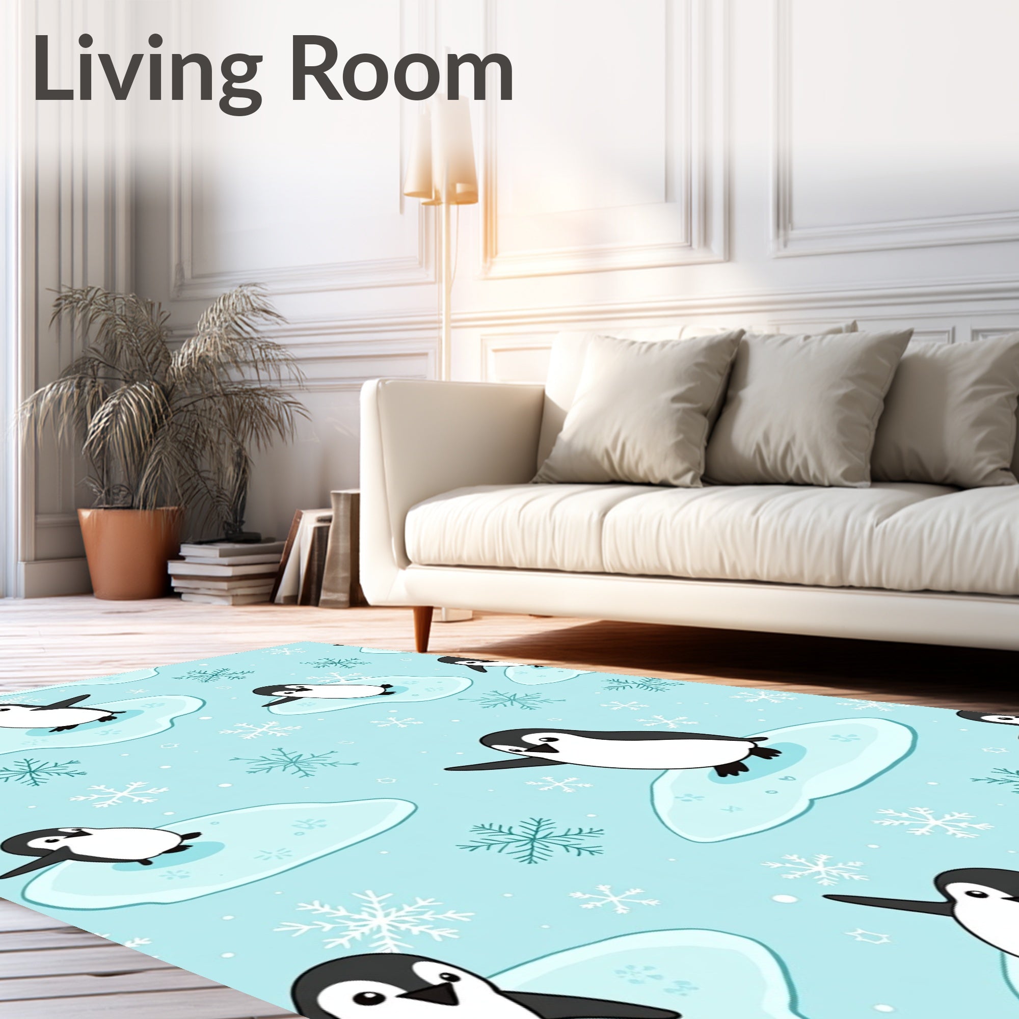 Whimsical Penguin Snowflakes Ice Floes Rug