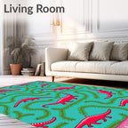 Red Dinosaurs With Green Vines Rug