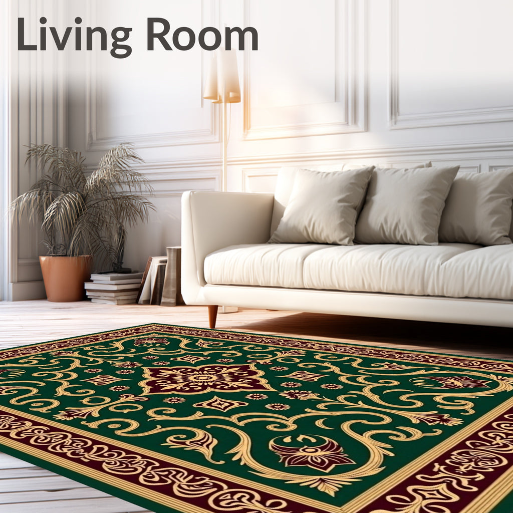 Emerald Red Gold Floral Medallion Rug