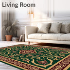 Emerald Red Gold Floral Medallion Rug
