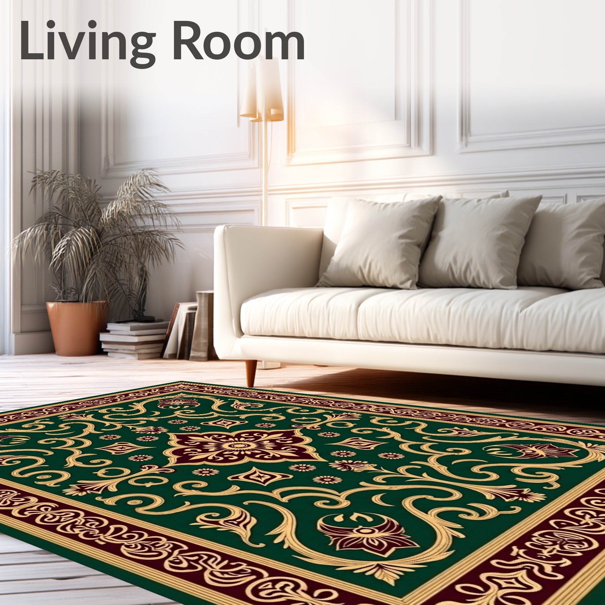 Emerald Red Gold Floral Medallion Rug