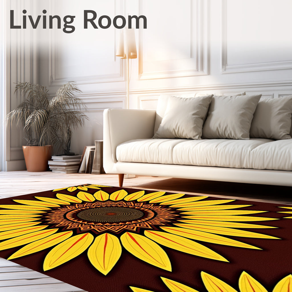 Golden Sunflower Mandala Arrangement Rug