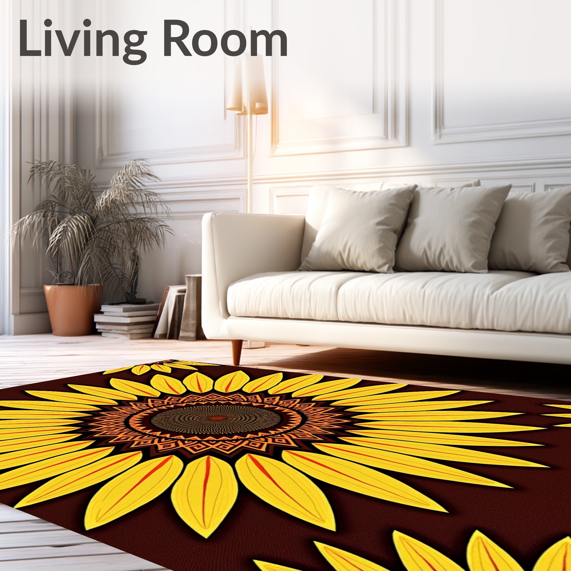 Golden Sunflower Mandala Arrangement Rug