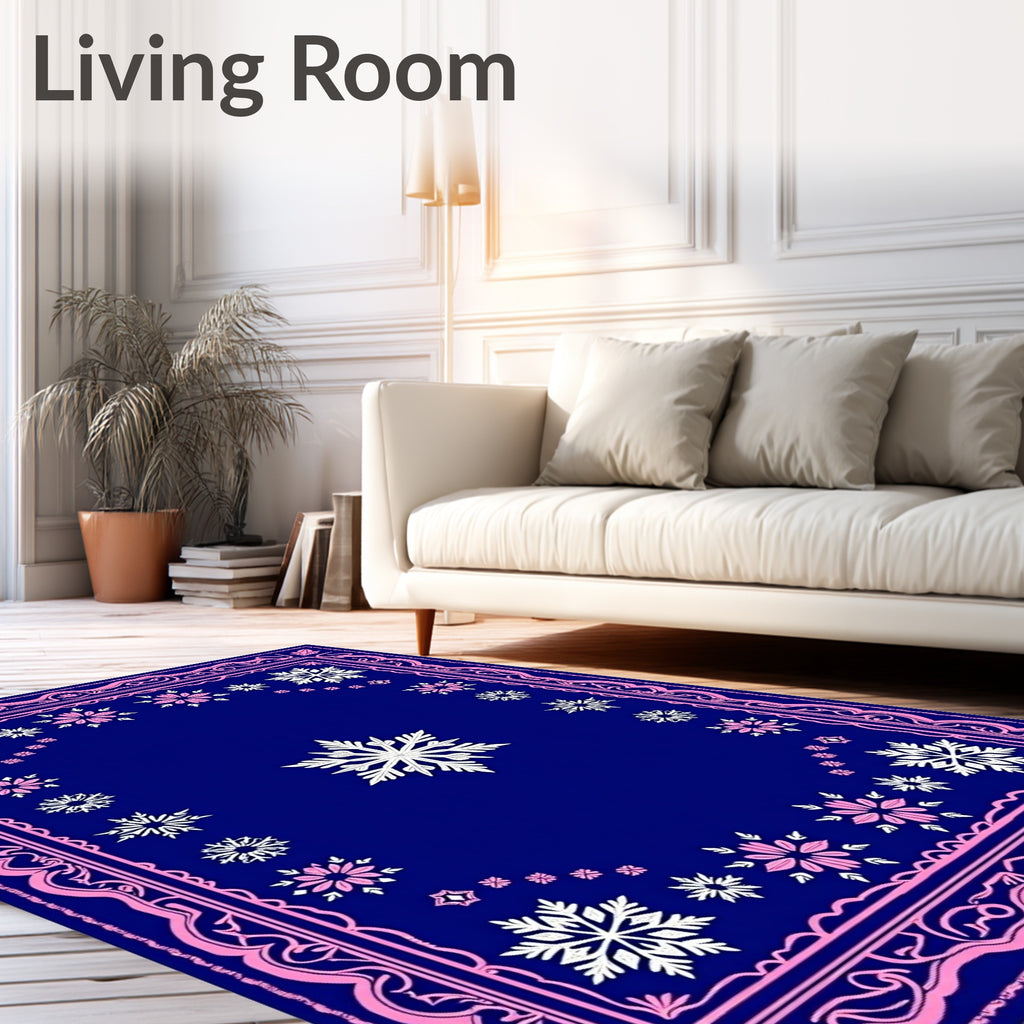 Winter Snowflake Bordered Blue Rug
