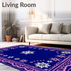 Winter Snowflake Bordered Blue Rug