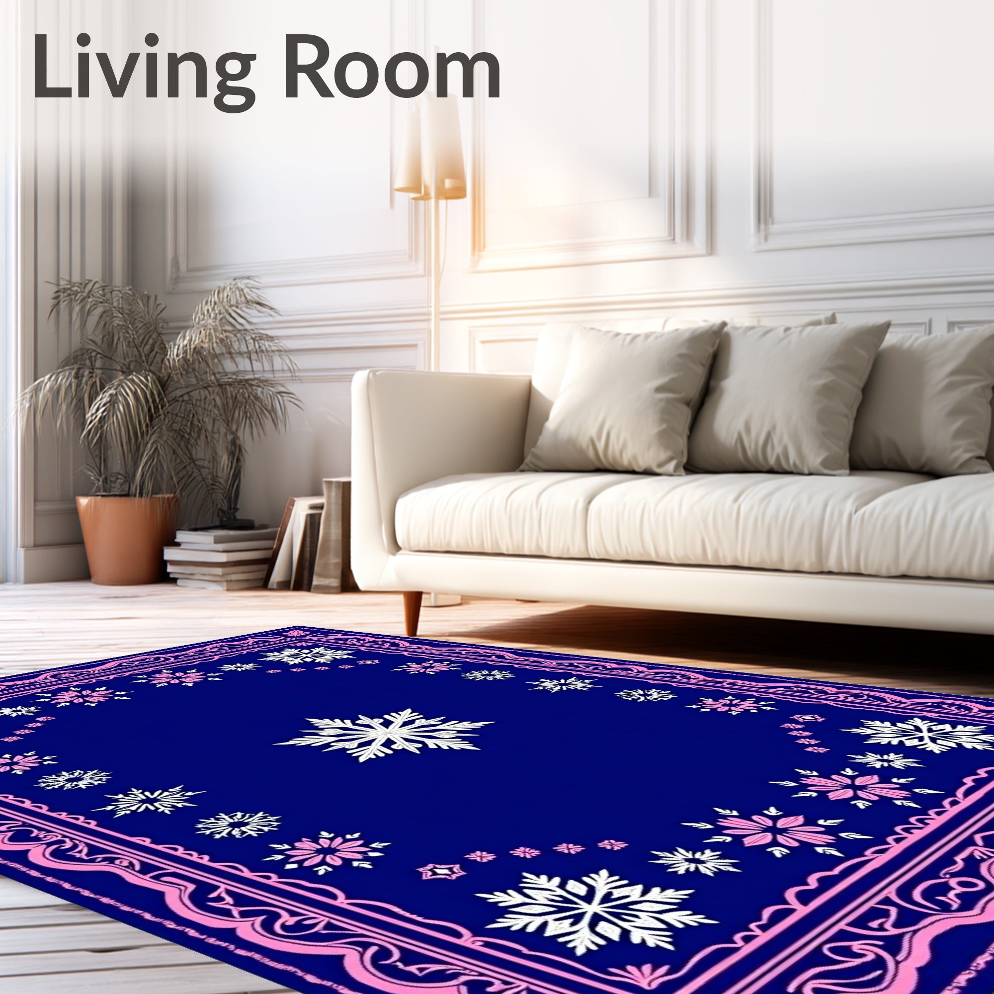 Winter Snowflake Bordered Blue Rug