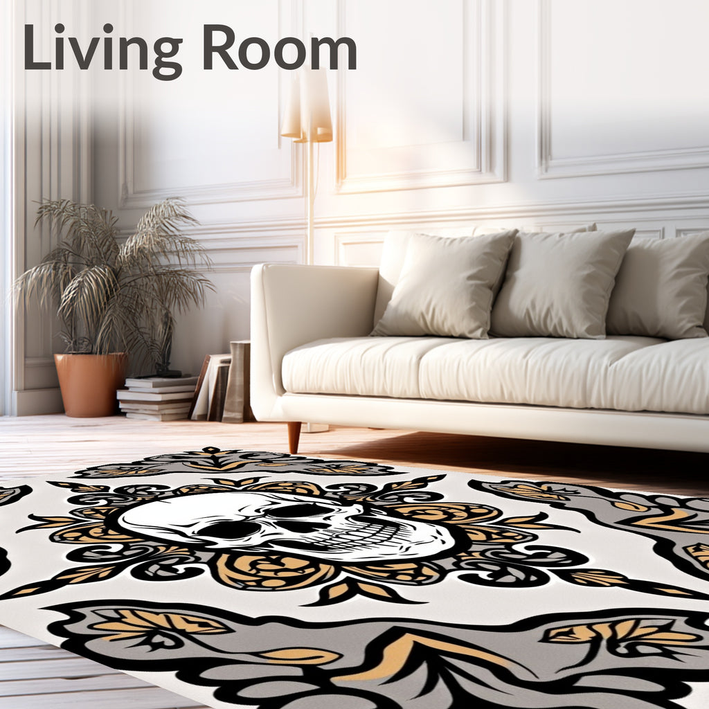 Gothic Skull Floral Crest Rug