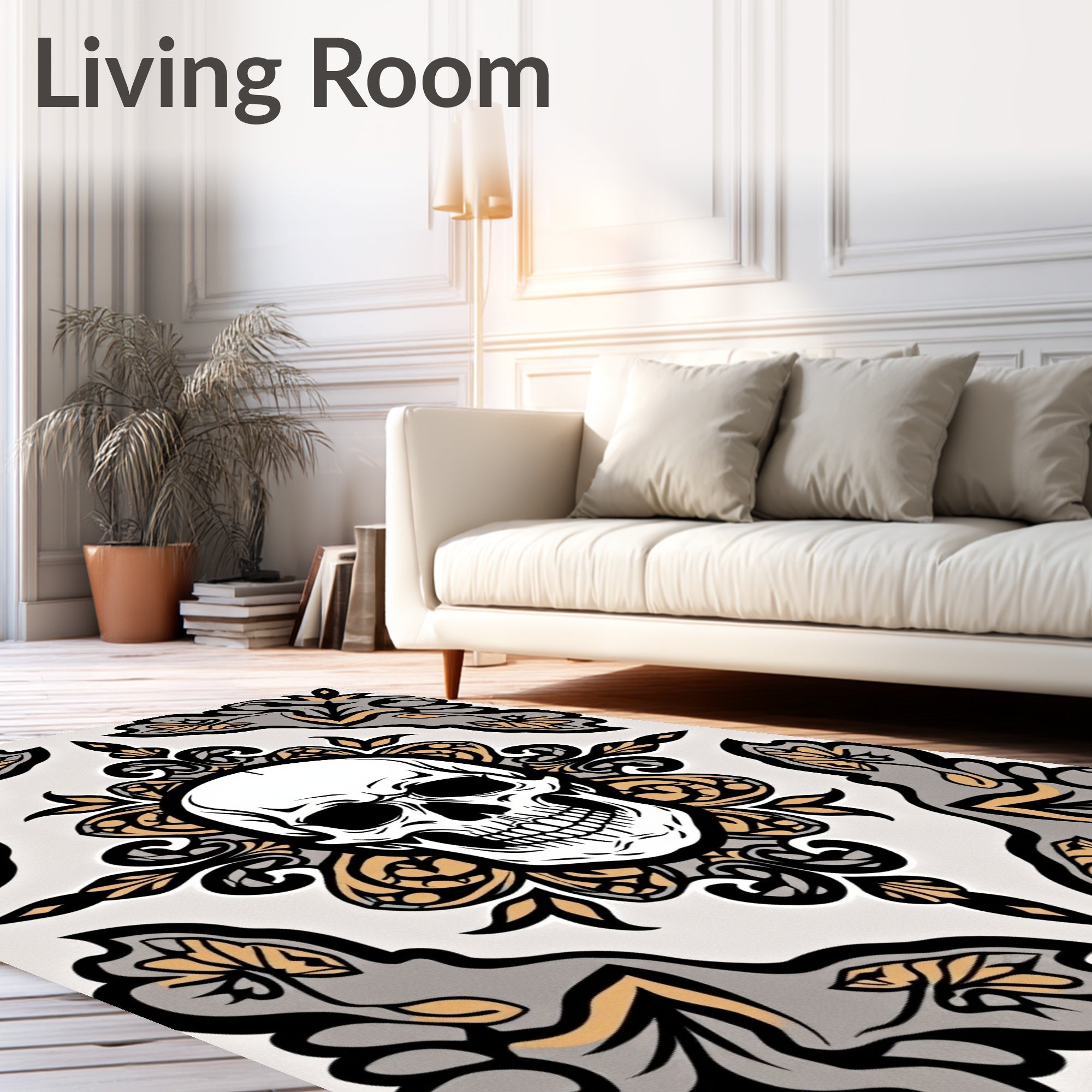 Gothic Skull Floral Crest Rug