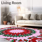 Pink Red Green Floral Mandala Rug