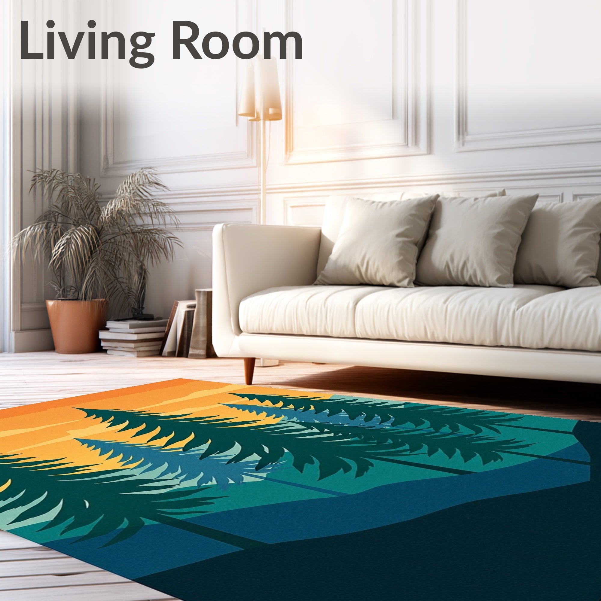 Forest Sunset Deep Blue Green Pines Rug
