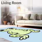 Whimsical Light Green Frog Illustration Rug