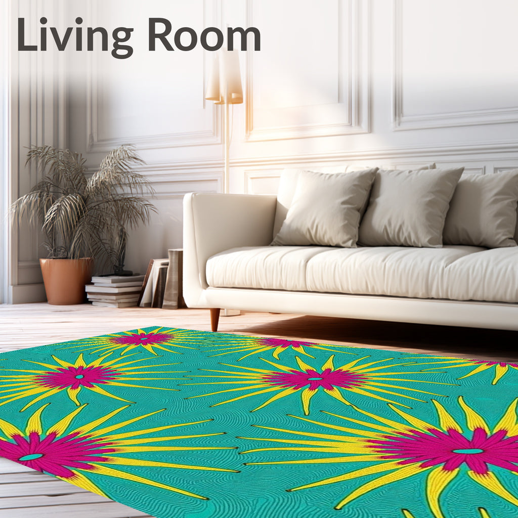 Vibrant Sunburst Turquoise Floral Rug