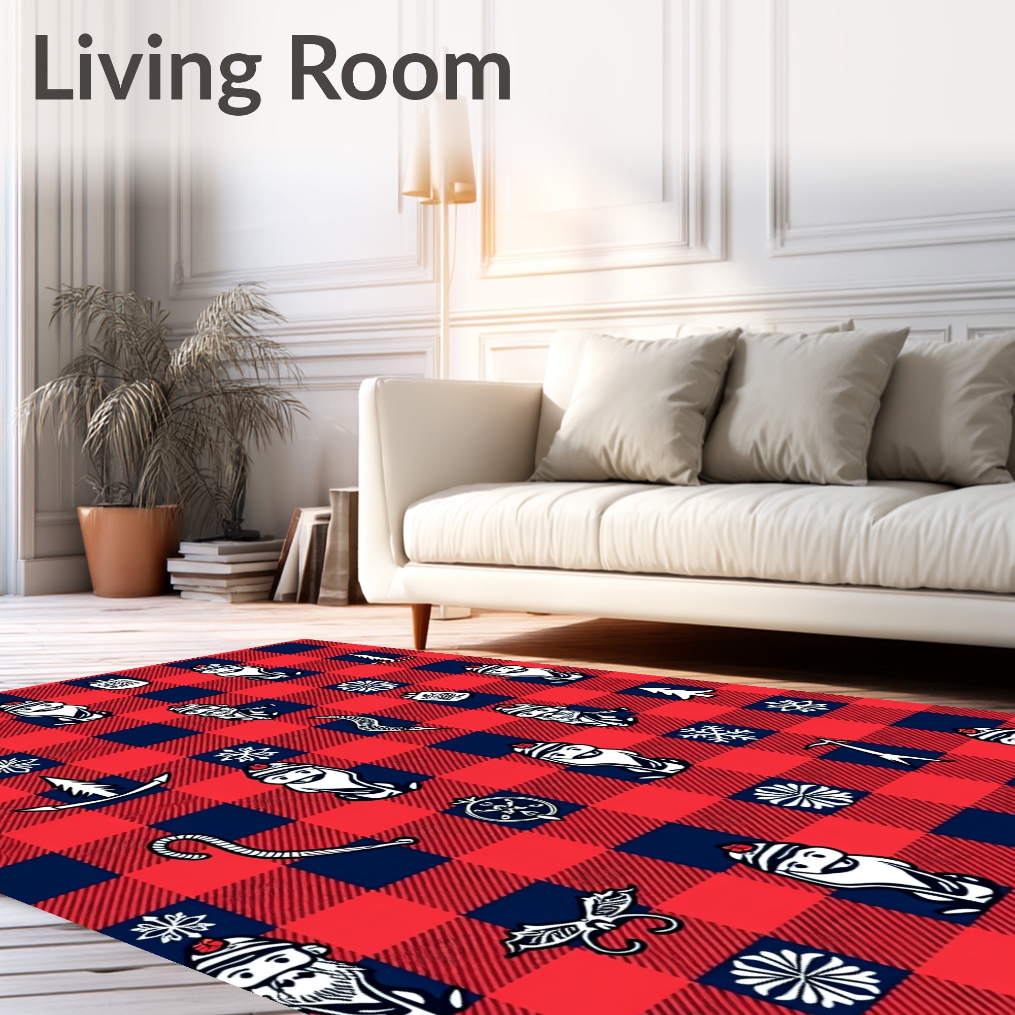 Red Blue Buffalo Plaid Christmas Cheer Rug