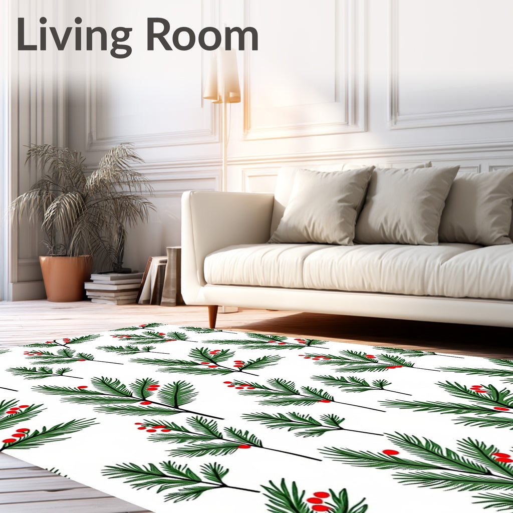 Festive Greenery Red Berry Sprigs Rug