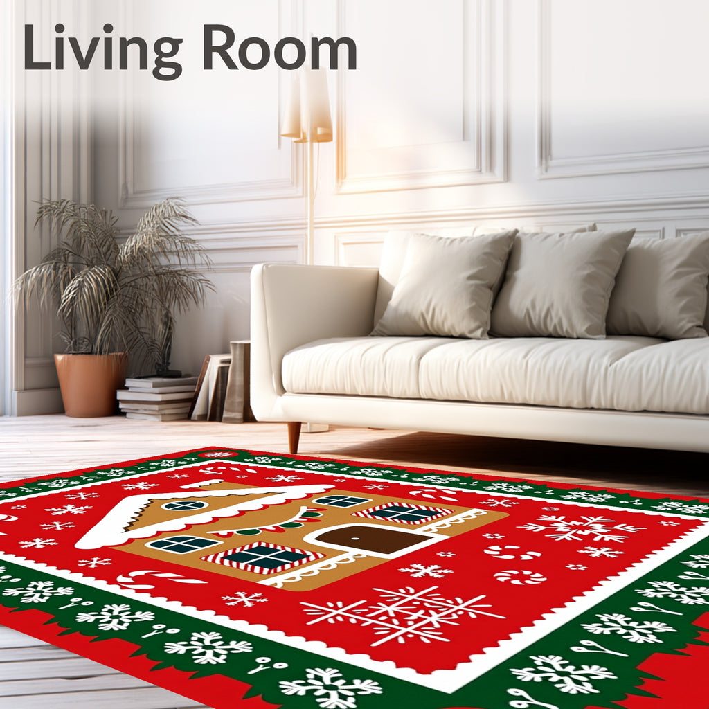 Christmas Gingerbread House Snowflake Border Rug