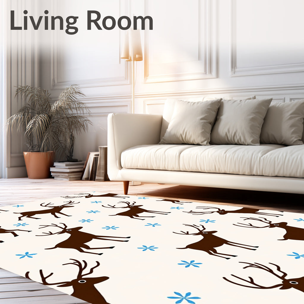 Brown Deer With Blue Snowflakes Rug