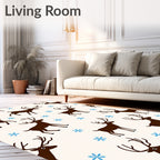 Brown Deer With Blue Snowflakes Rug