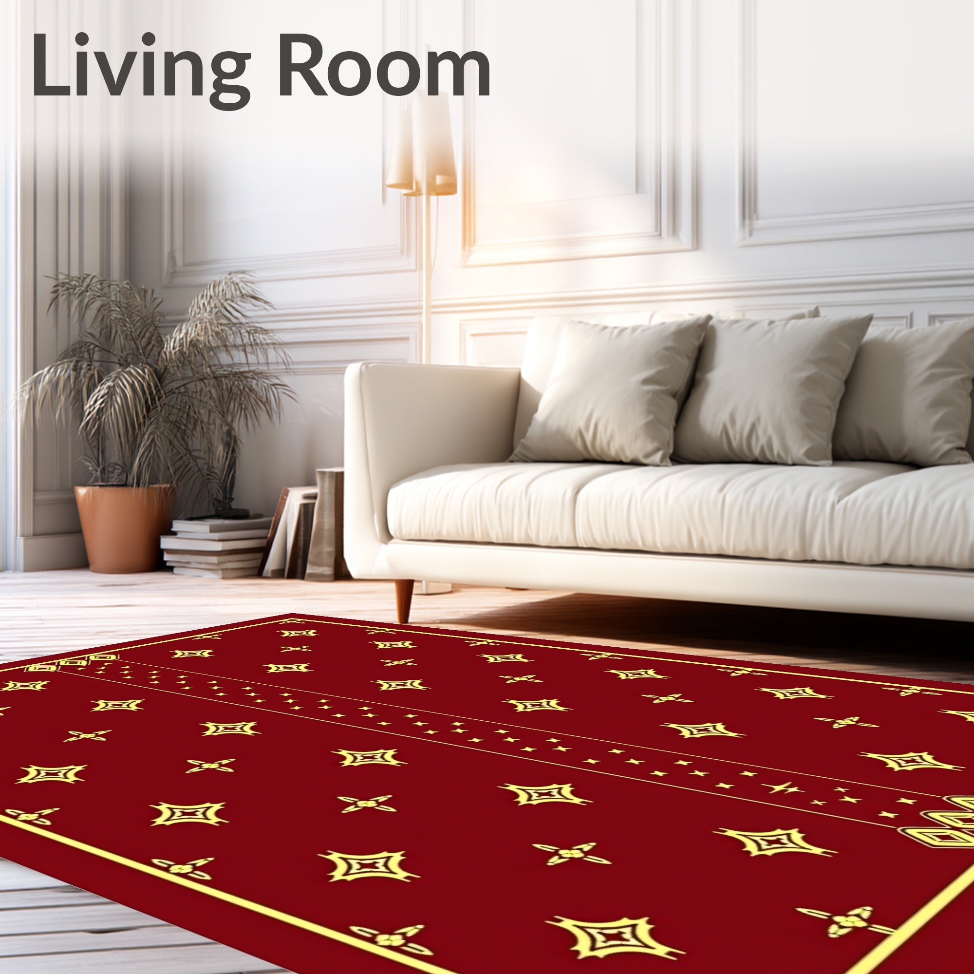 Crimson Starburst Medallion Border Rug