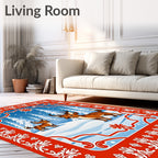Whimsical Winter Deer Forest Scene Rug
