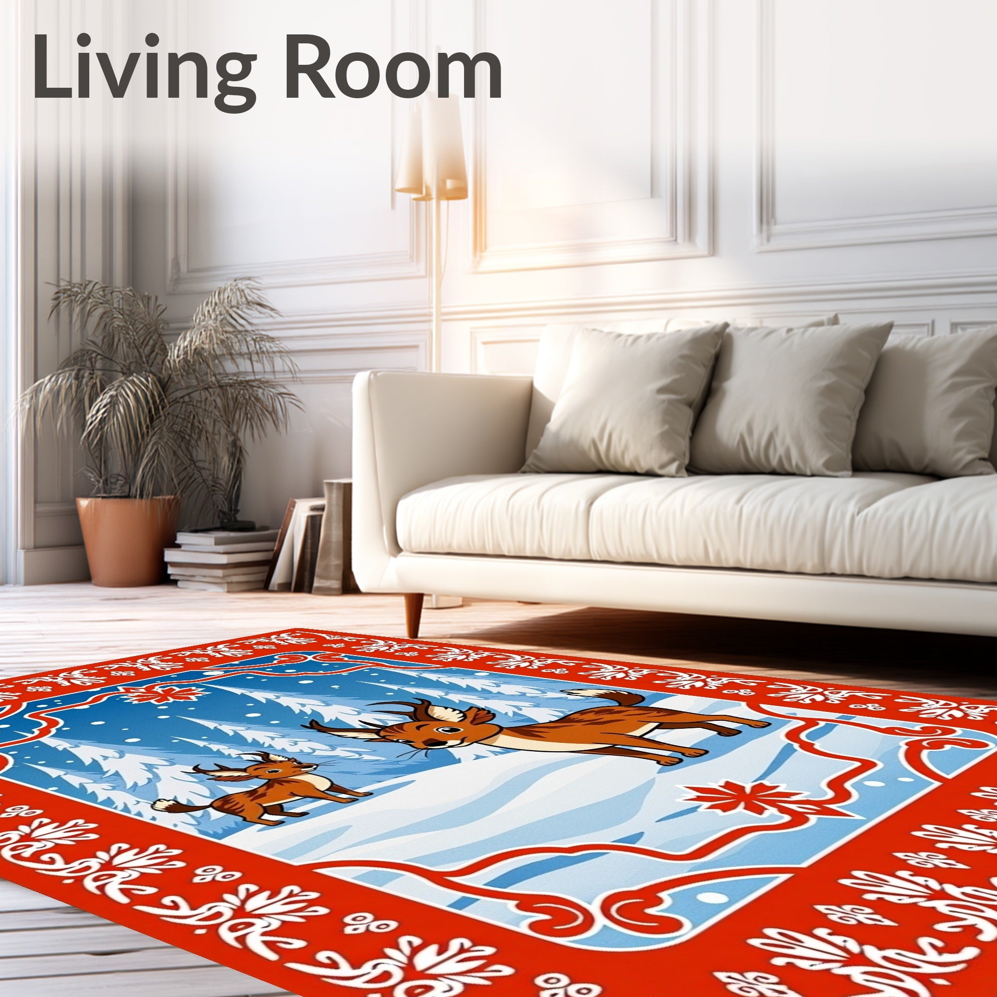 Whimsical Winter Deer Forest Scene Rug