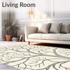 Cream and Charcoal Branchy Tree Illustration Rug