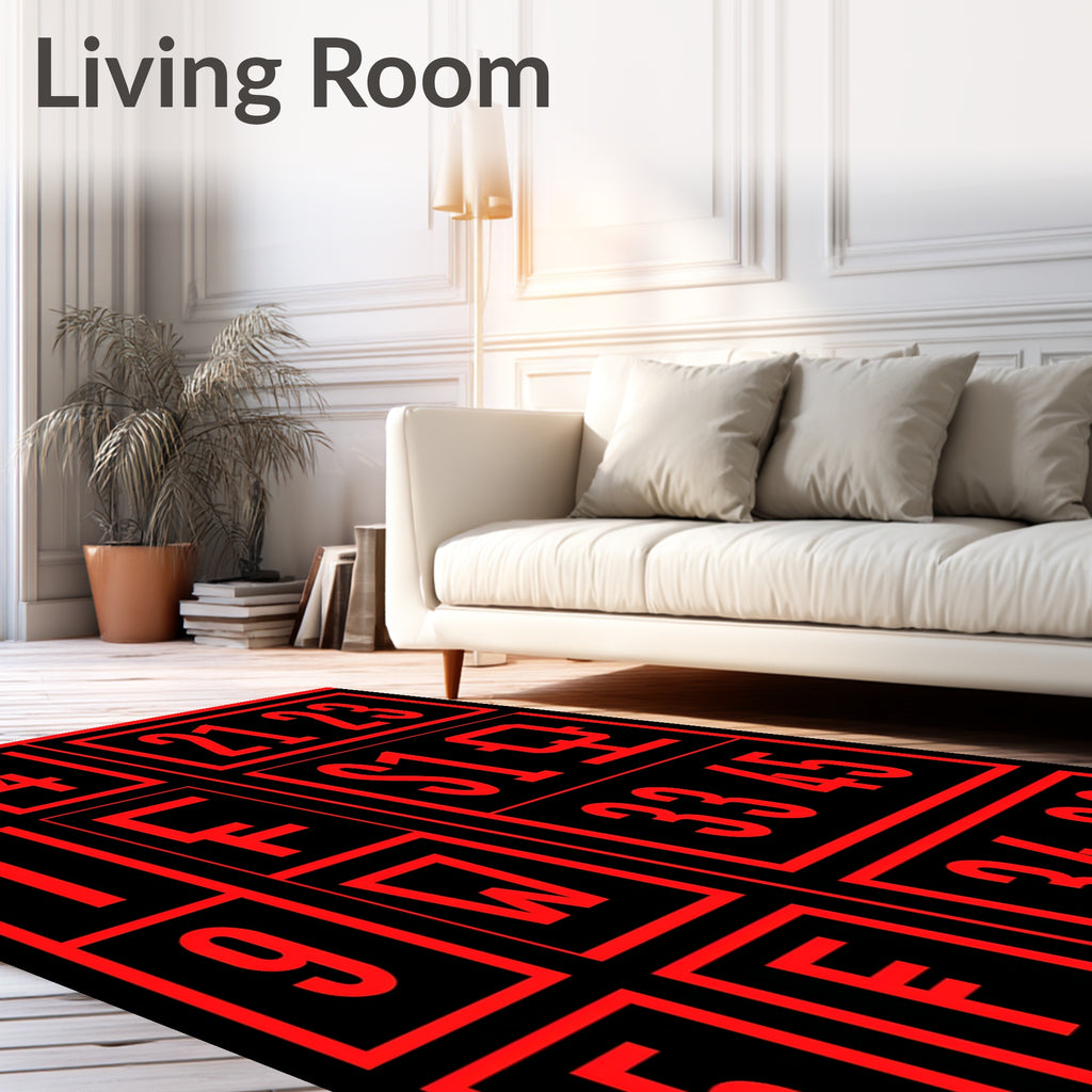 Red Bold Numerals Grid Rug
