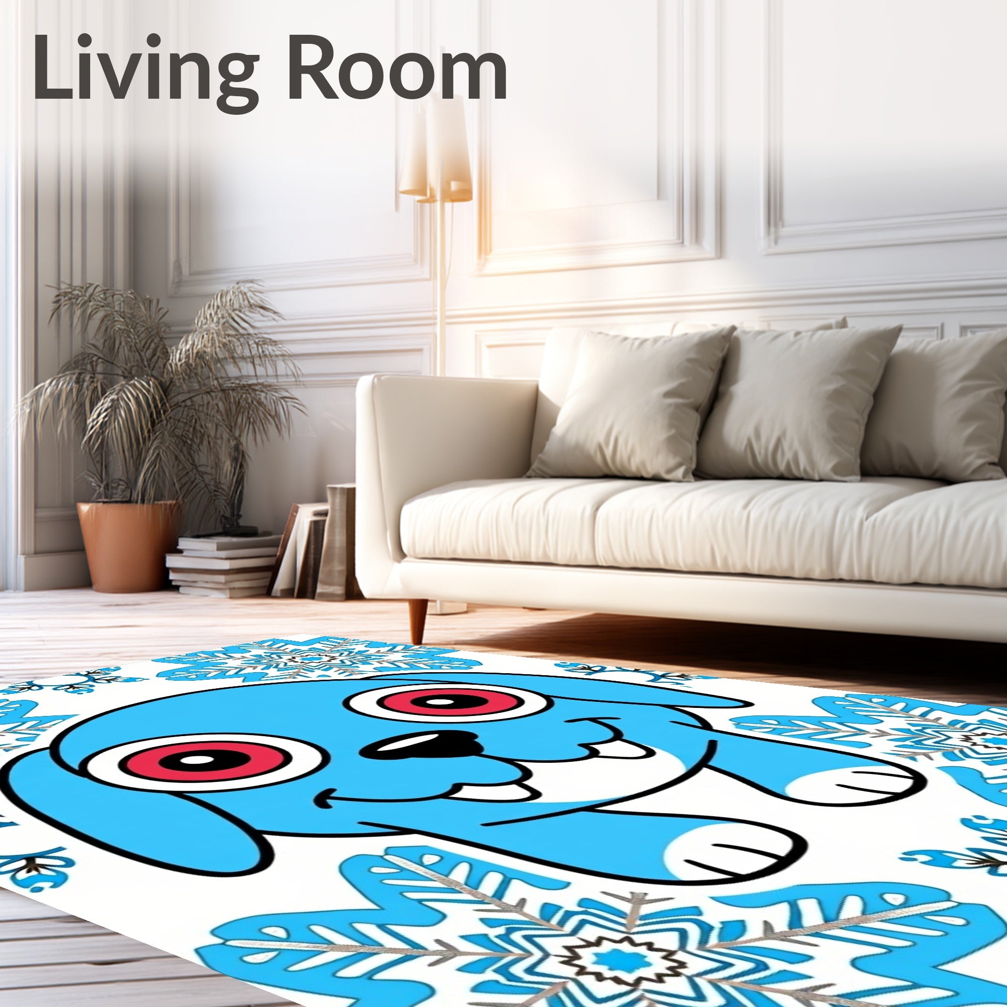 Cute Blue Creature Snowflakes Rug