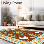 Brown Floral Chicken Folk Art Rug