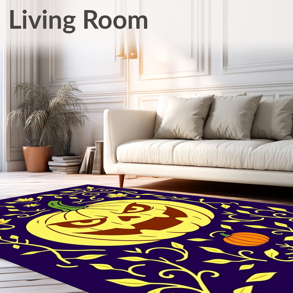 Spooky Yellow Jack O Lantern Floral Accents Rug
