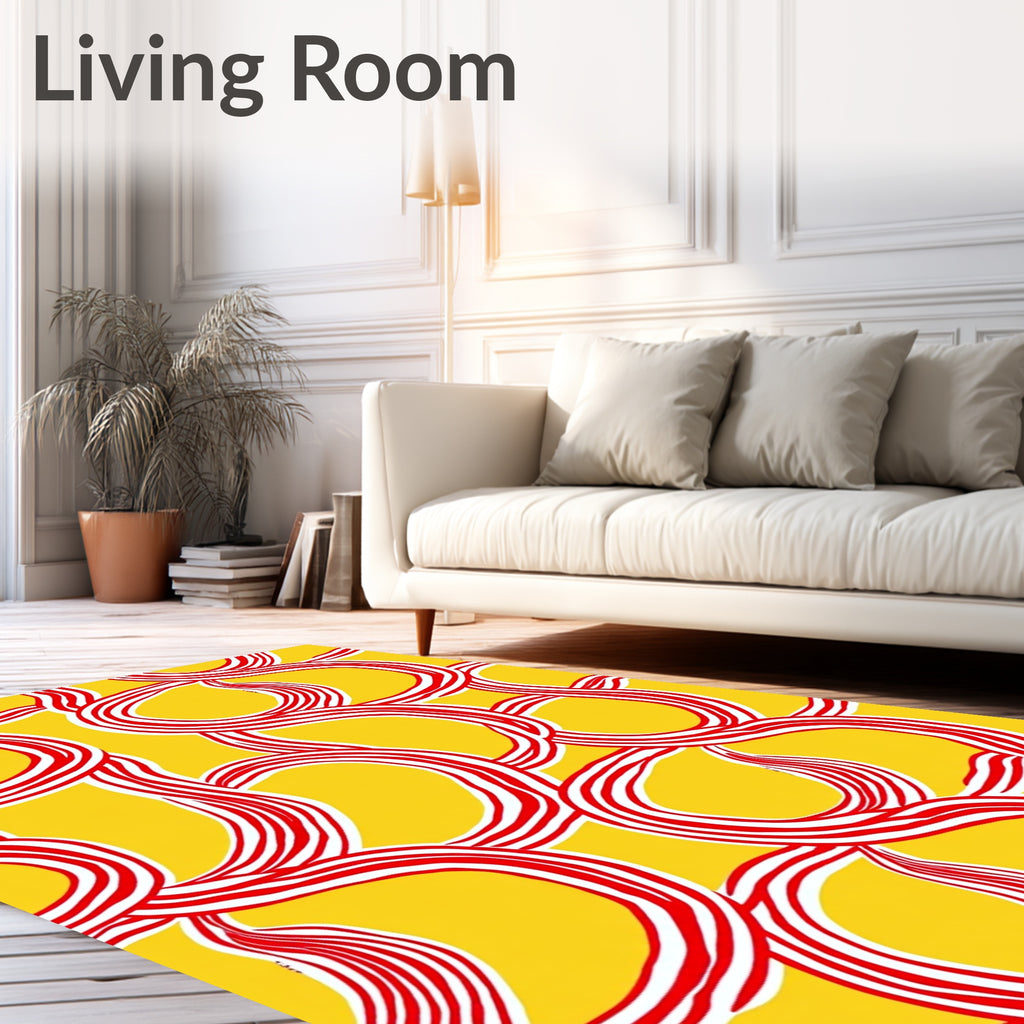 Bold Red Swirls Yellow Rug
