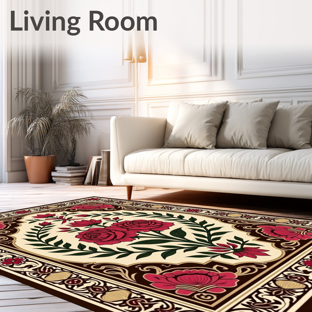 Crimson Rose and Vine Garden Panel Rug