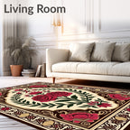 Crimson Rose and Vine Garden Panel Rug