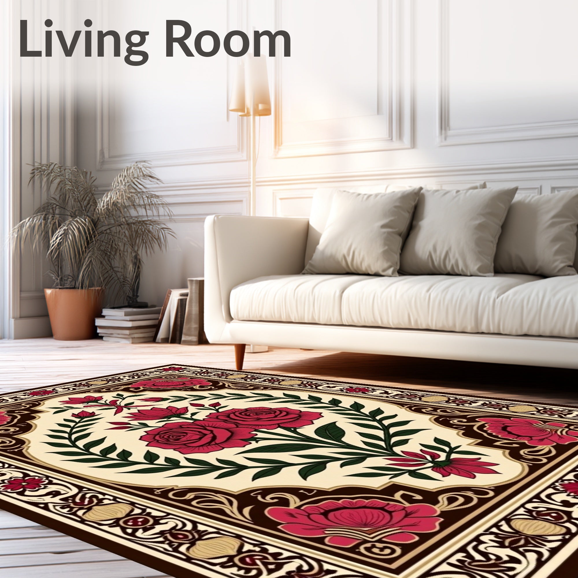 Crimson Rose and Vine Garden Panel Rug