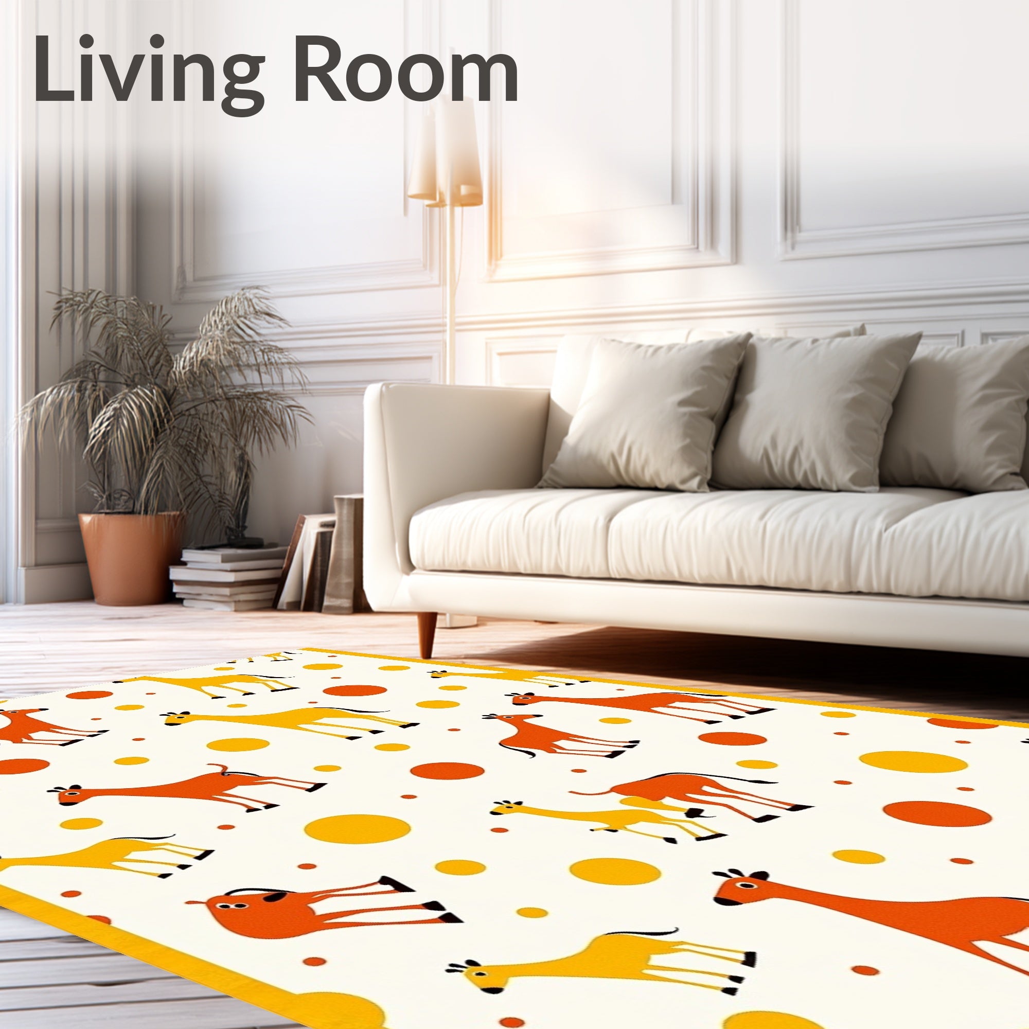 Whimsical Orange Yellow Giraffe Polka Dot Rug