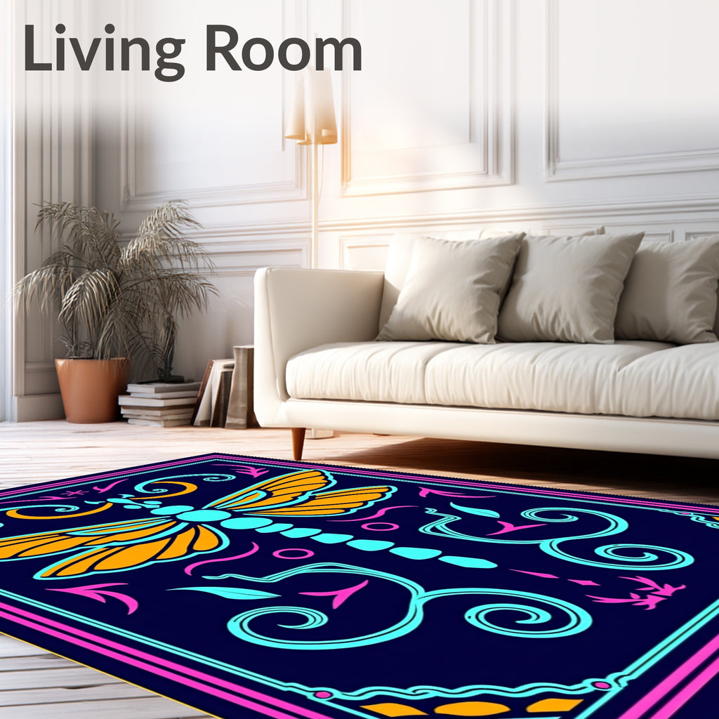 Bright Neon Dragonfly Swirls Rug
