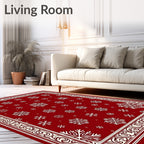 Crimson White Snowflake Holiday Border Rug