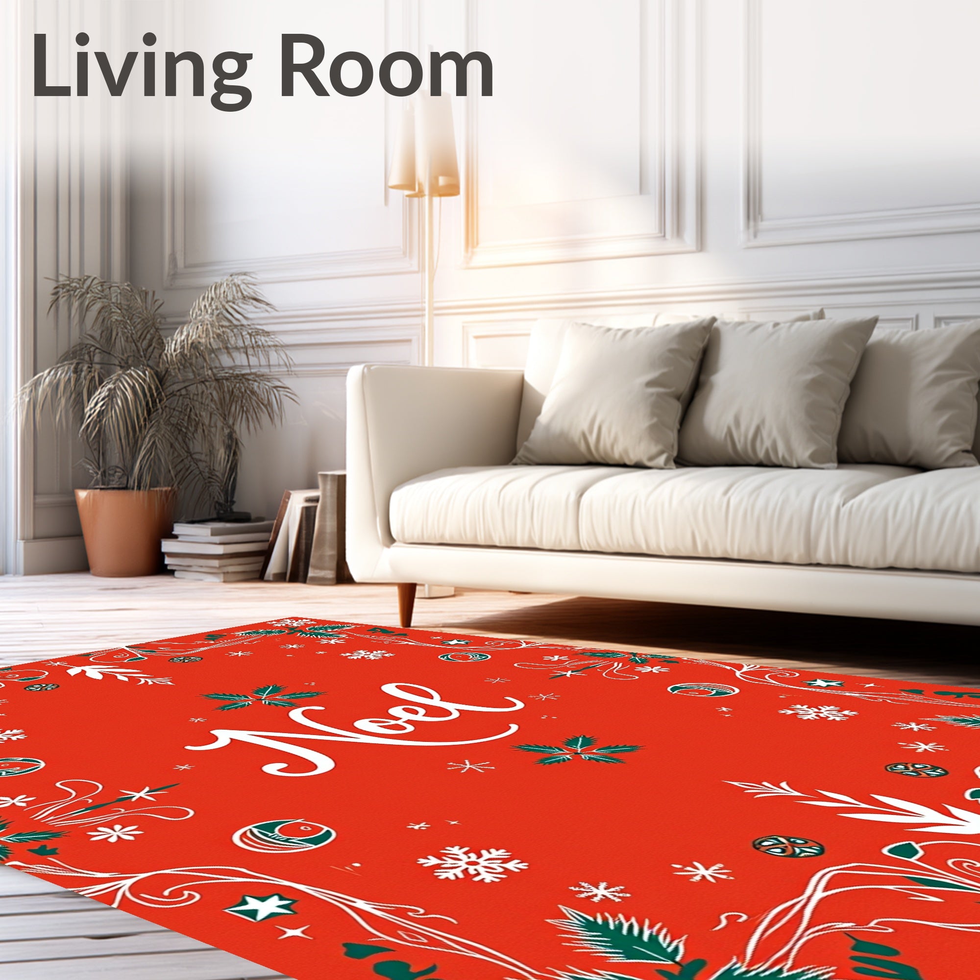 Red White Green Noel Holly Snowflakes Rug