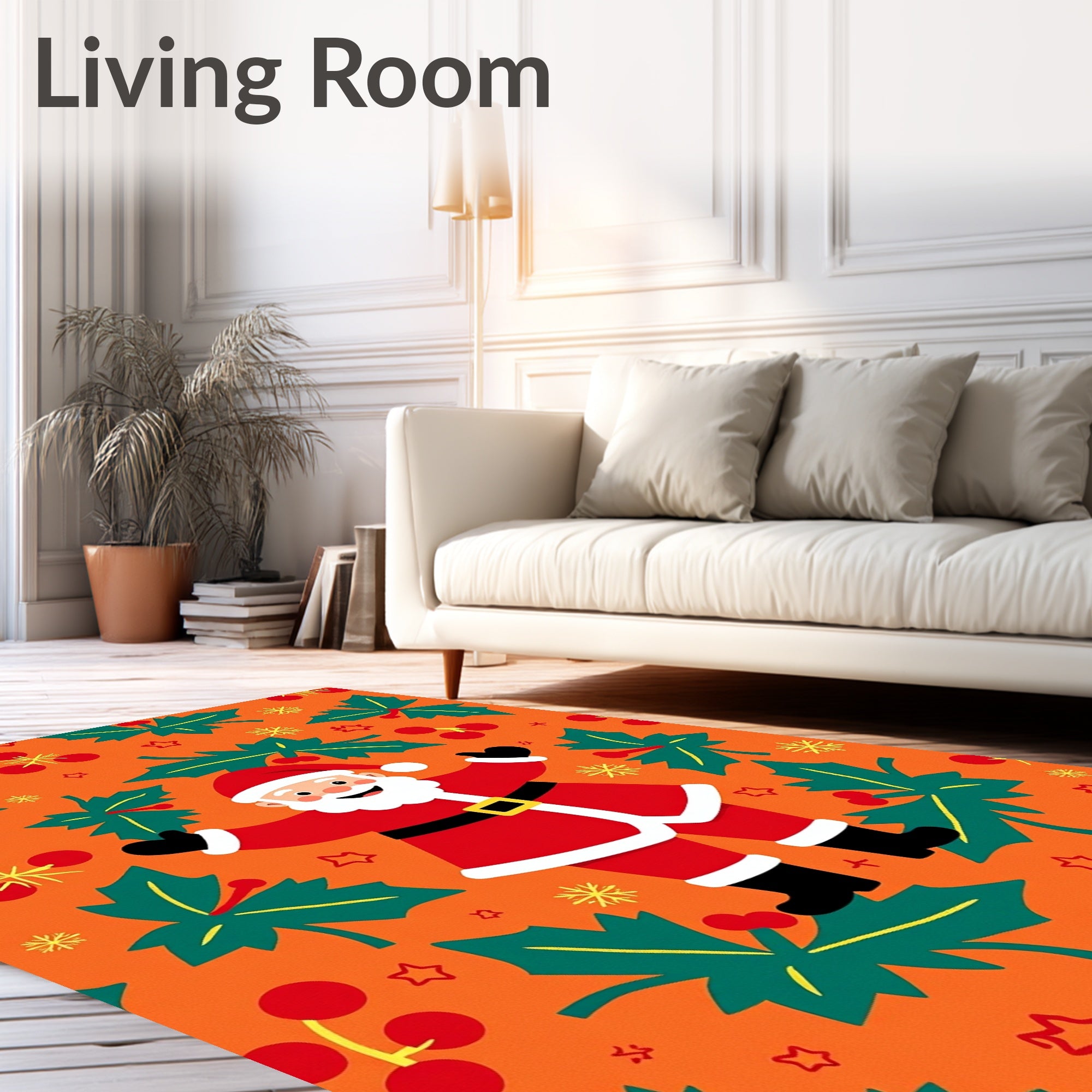 Cheerful Santa Christmas Holly Sprigs Rug