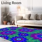 Vibrant Purple Blue Green Floral Mandala Rug