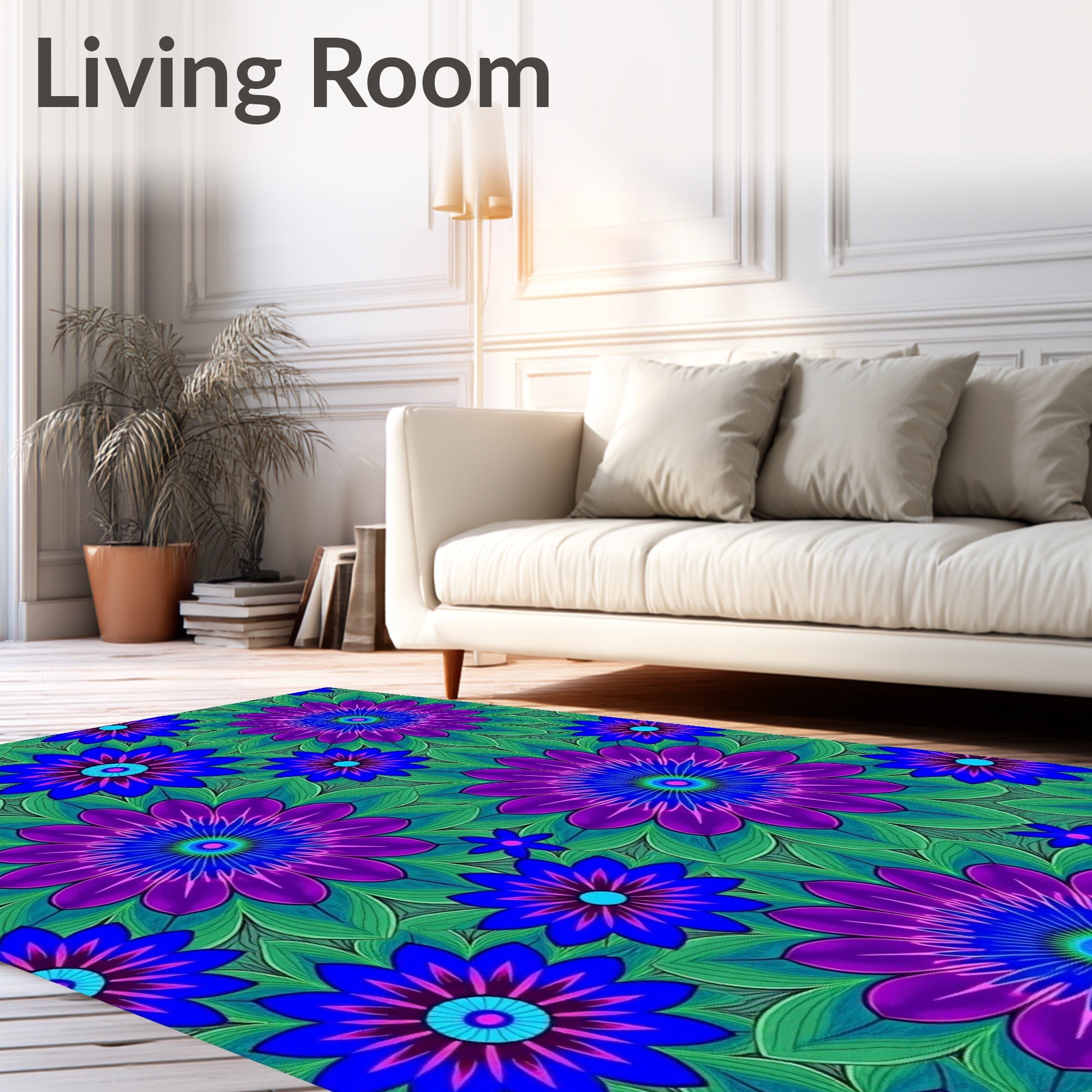Vibrant Purple Blue Green Floral Mandala Rug
