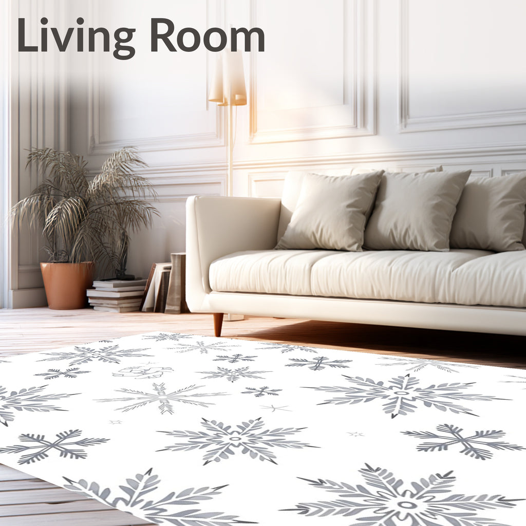 Silver Gray Snowflake Collage Rug