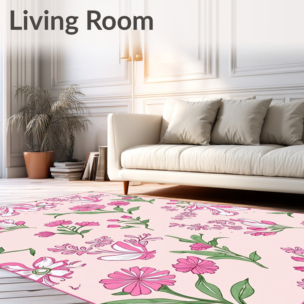 Pink Botanical Garden Floral Rug