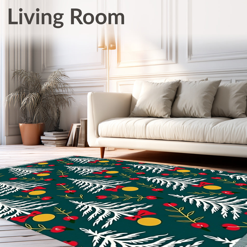 White Pine Tree Christmas Red Bow Rug