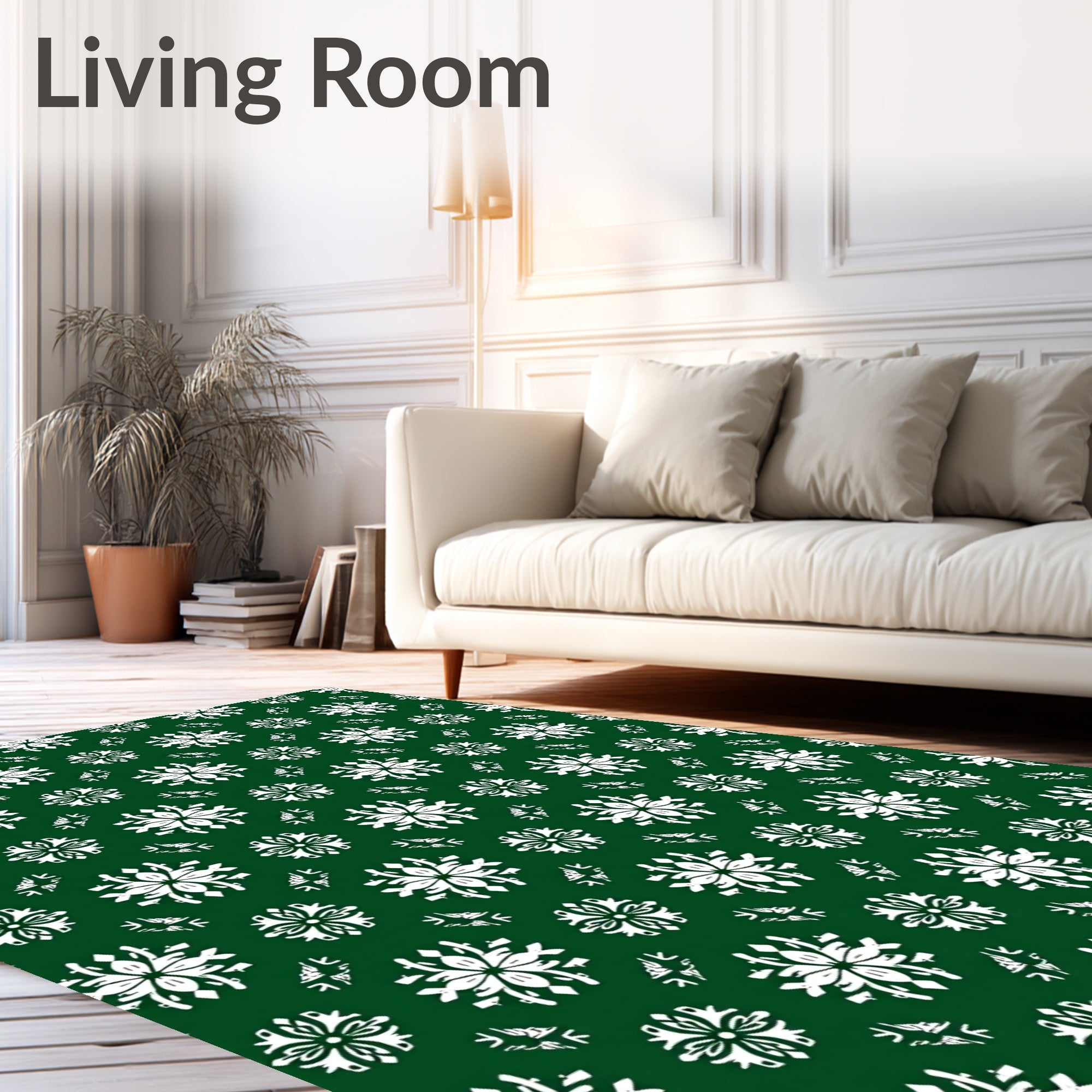 Emerald White Floral Medallion Tile Rug