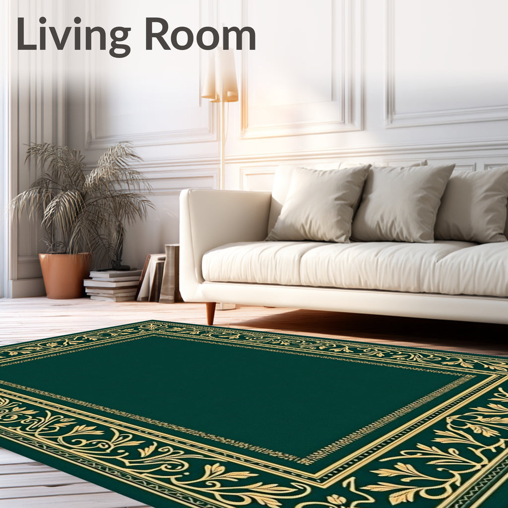 Deep Emerald Vine Border Rug