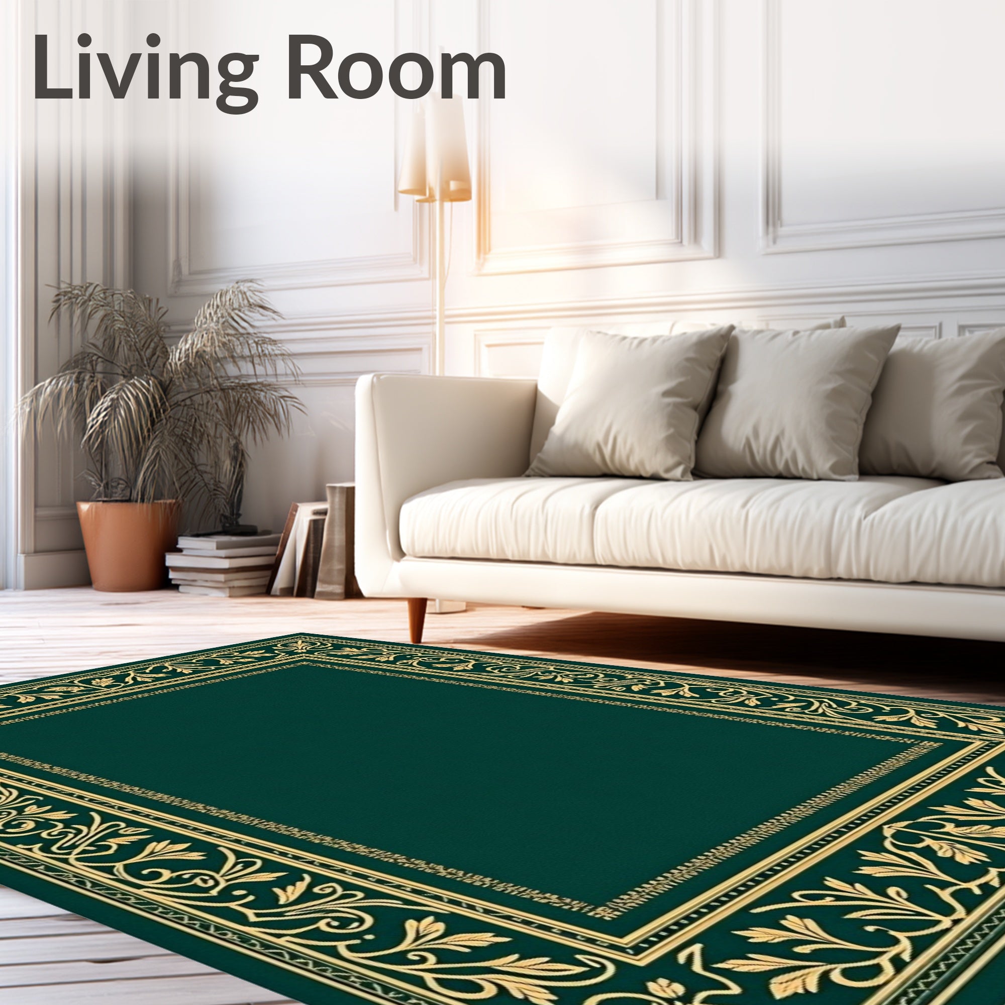 Deep Emerald Vine Border Rug