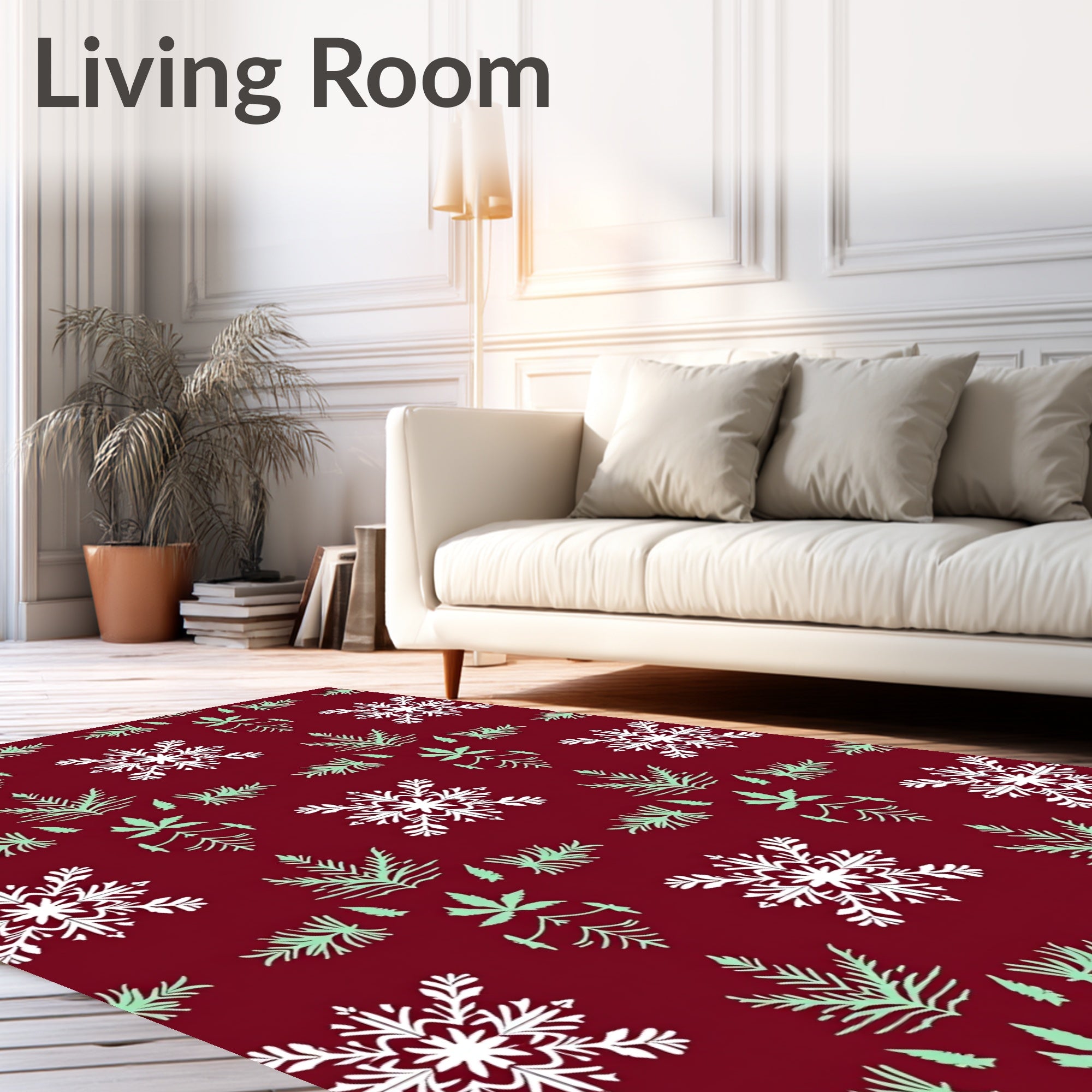 Crimson Snowflakes and Ferns Arrangement Rug