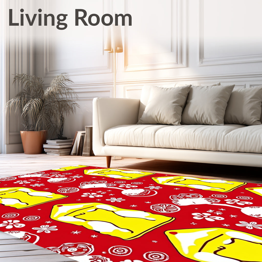 Bright Yellow House White Floral Accents Rug
