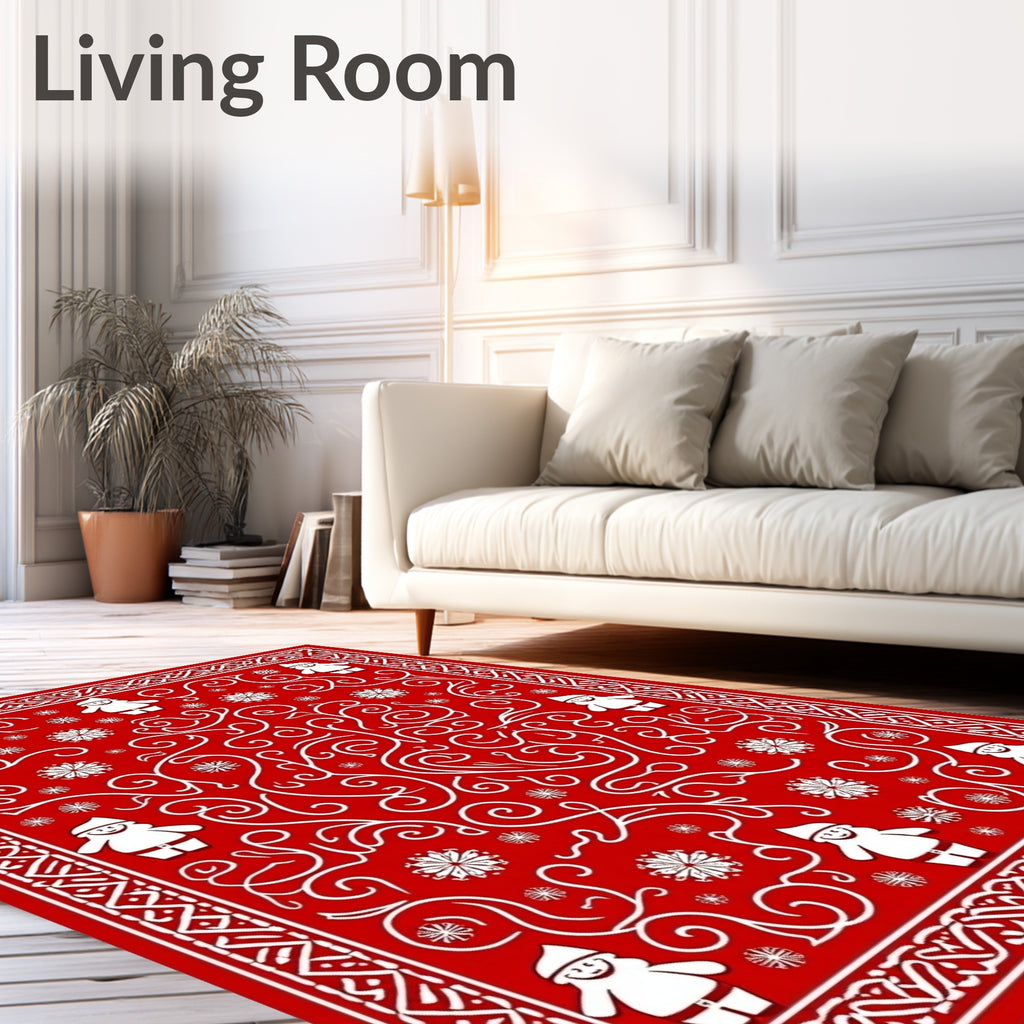 Happy red Santa with snowflake swirls Rug