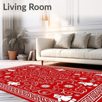 Happy red Santa with snowflake swirls Rug